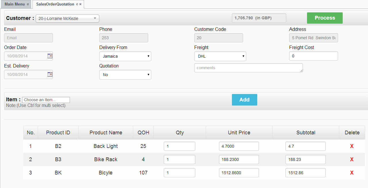 sales orders in Cost accounting software