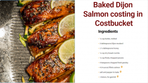 product costing and meal costing of baked dijon salmon in costbucket